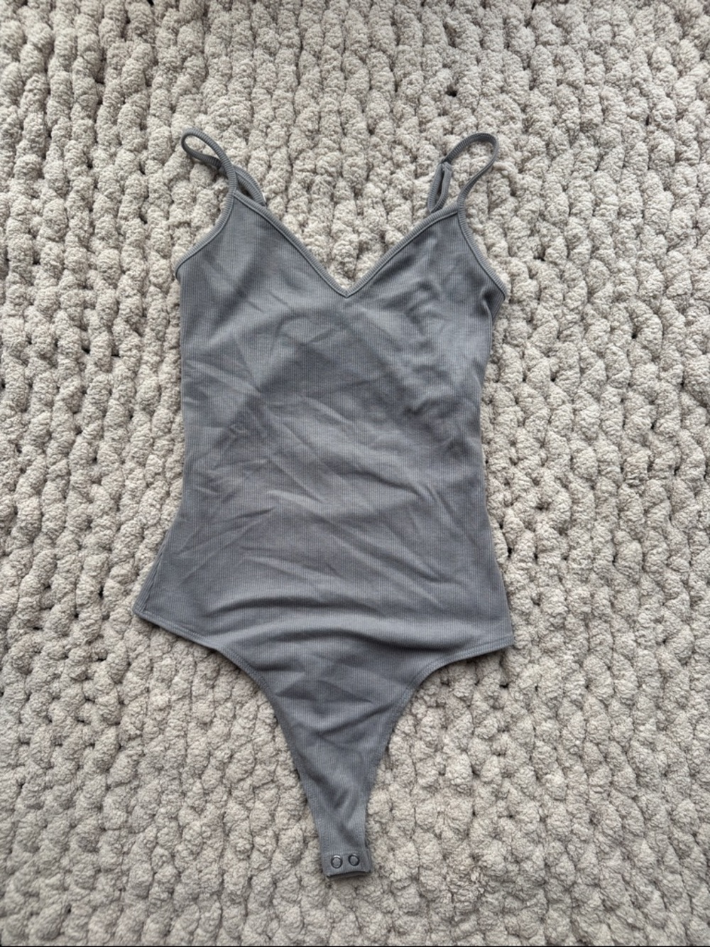 American Eagle Outfitters Gray Ribbed V-Neck Bodysuit